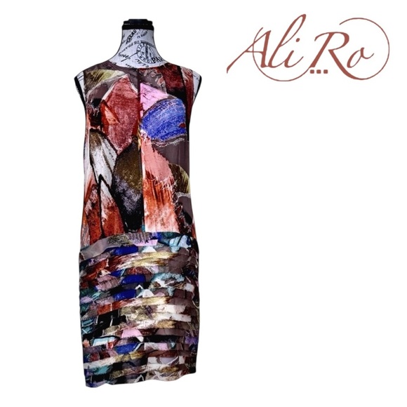 Ali Ro Women’s Sleeveless Midi Sheath Dress. Red, Orange, Blue, Green. Size 2 - Picture 1 of 11